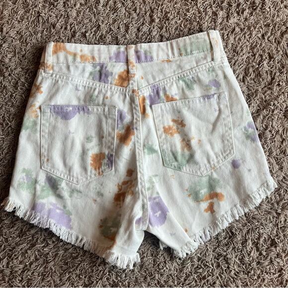 Wild Fable White with Multi ColorSplatter Pattern Highest Rise Jean Shorts Sz 00 - Picture 2 of 10